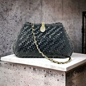 Vintage Gloss Black Hard Structured Woven Crossbody Bag